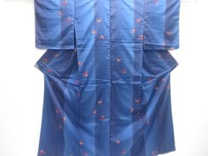 未使用品　縞に蝶模様織り出し米沢紬着物アンサンブル